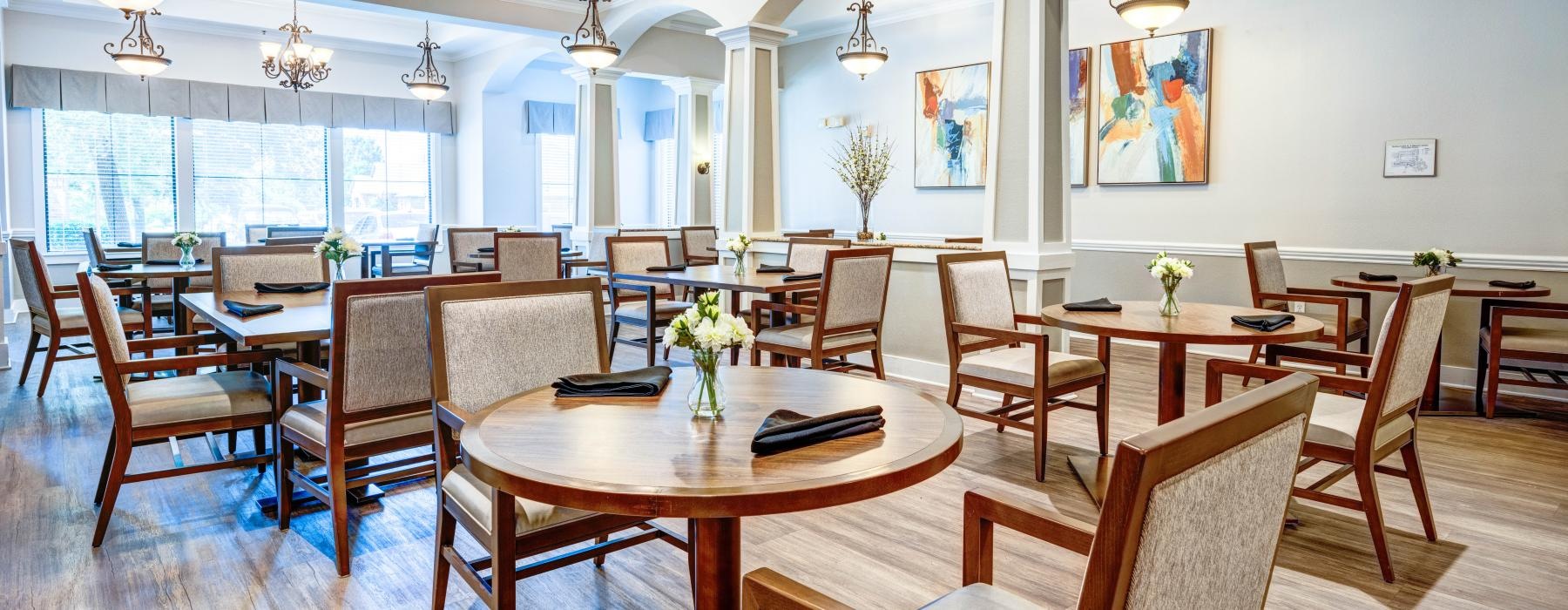 dining hall with tables and chairs