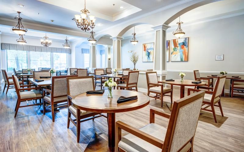 dining hall with tables and chairs